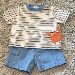 3008 Gymboree “By the Seashore” Crab Stripe 2-Piece Set, Size 3-6 Months